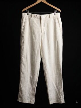 Banana Republic Straight Fit Linen Pants 33x30 Ivory White 100% Linen Resort